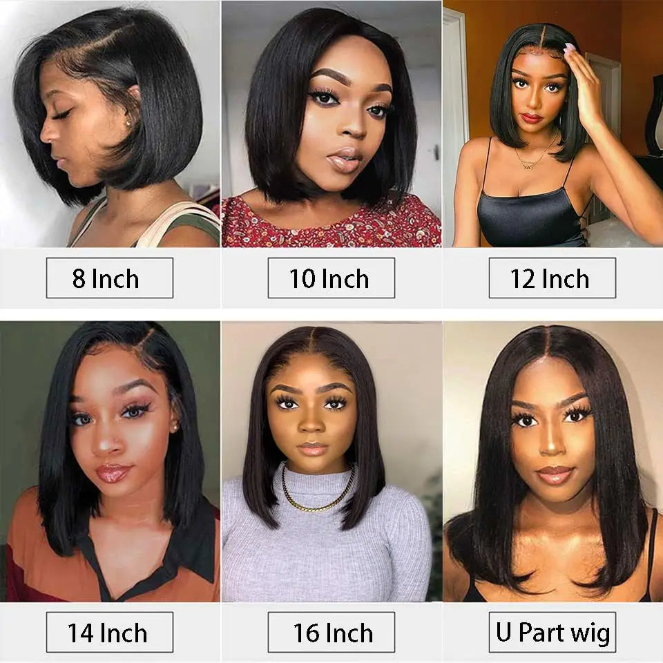 U Part Wig Straight short Bob Human Hair Wigs For Women U Shape Brazilian Remy Human Hair 250% No Leave Out Machine Made Wig