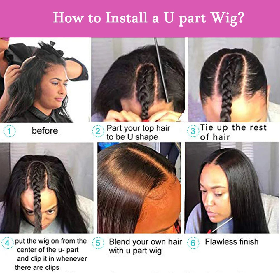 U Part Wig Straight short Bob Human Hair Wigs For Women U Shape Brazilian Remy Human Hair 250% No Leave Out Machine Made Wig